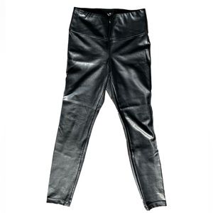 High Waisted Black Faux Leather Leggings Wet Look Size S